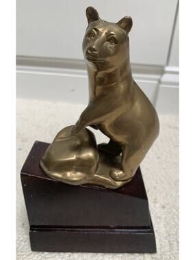 Vintage Brass Bear Bull Market Wall Street Wood Stand Bookend